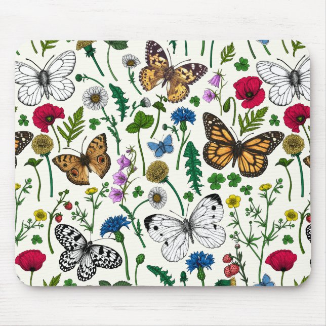 Tapis De Souris Fleurs sauvages et papillons (Devant)