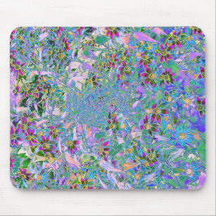 Tapis De Souris Fleurs sauvages rétro violettes, vertes et bleues 