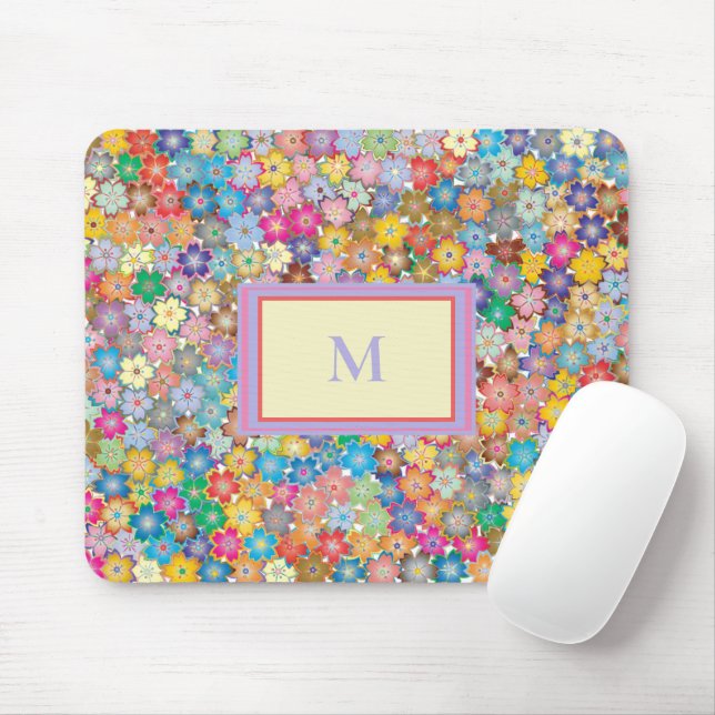 Tapis De Souris Fleurs sur mon Monogramme de bureau (Avec souris)