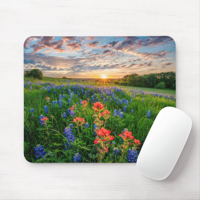 Tapis De Souris Fleurs | Texas Bluebonnets & Indian Paintbrush (Avec souris)