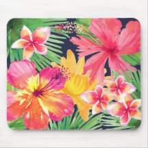 Fleurs tropicales Hibiscus rose Plumeria Bleu mari