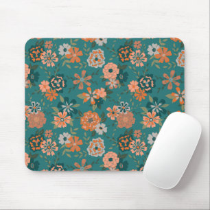 Tapis De Souris Fleurs Vert Orange Botanique Motif Girly