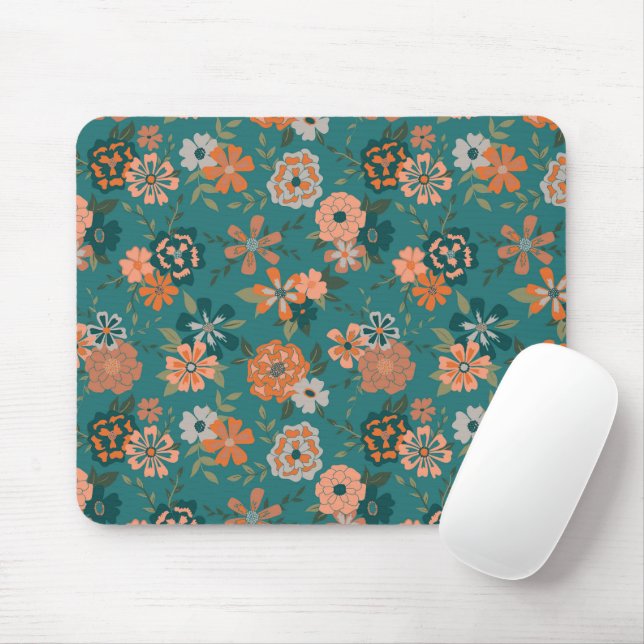 Tapis De Souris Fleurs Vert Orange Botanique Motif Girly (Avec souris)