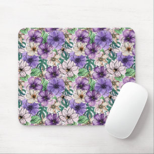 Tapis De Souris Fleurs violettes et roses