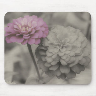 Tapis De Souris Fleurs Zinnia Gros Plan Noir Et Blanc Mousepad