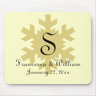 Tapis De Souris "Flocon de neige en or et blanc" - Monogramme (1)