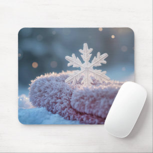 Tapis De Souris Flocon de neige sur un gant rose
