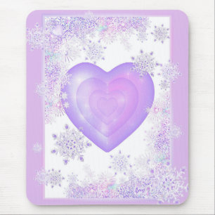 Tapis De Souris flocon de neige violet clair et coeur étincelant