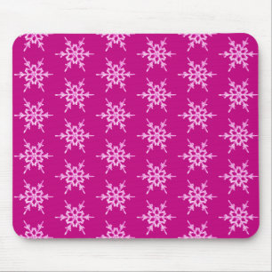 Tapis De Souris Flocons de neige, cristaux rose pâle sur magenta