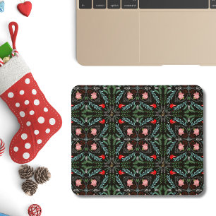 Tapis De Souris Flocons de neige hivernaux, Poinsettias, Cardinaux