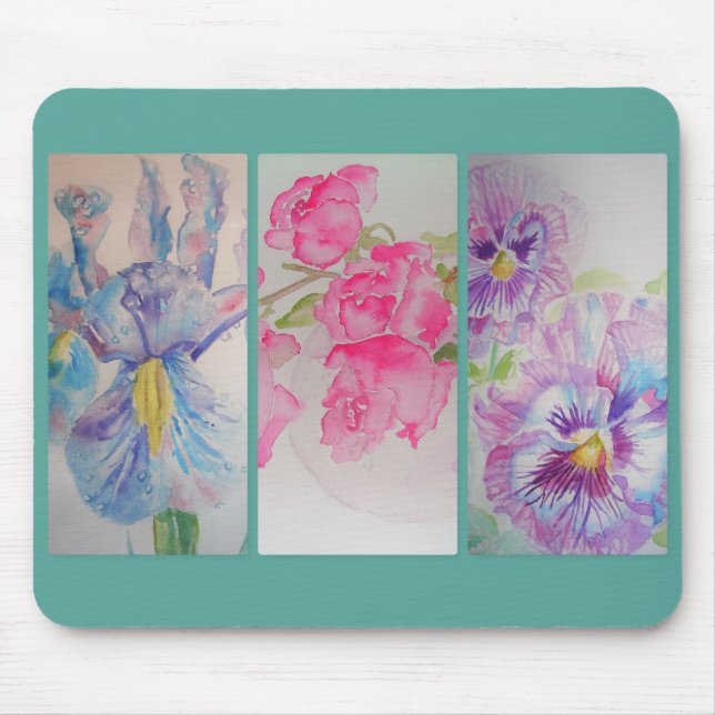 Tapis de souris floral aquarelle turquoise Fleurs  (Devant)