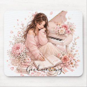 Tapis de souris floral au piano pour la musique