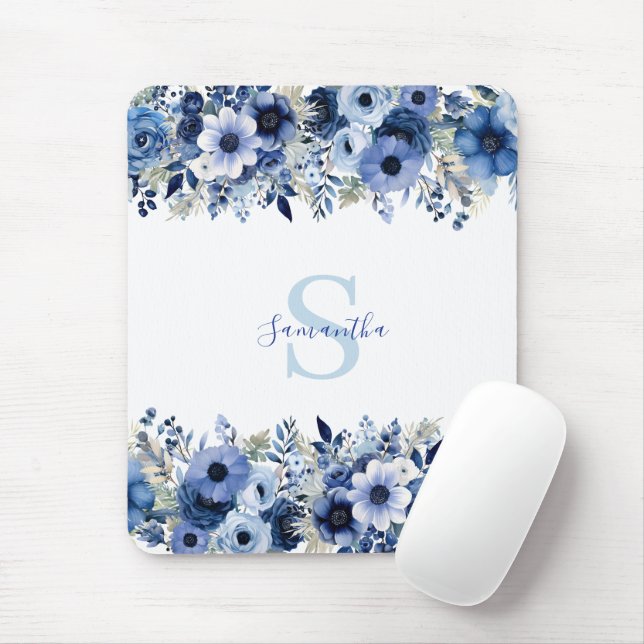Tapis De Souris Floral bleu personnalisé (Avec souris)