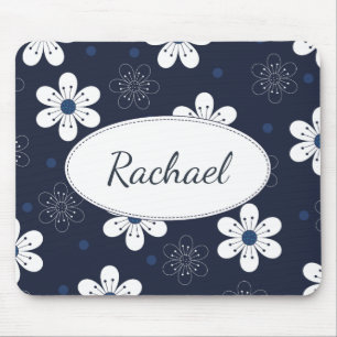Tapis De Souris Floral de bleu marine assez personnalisé