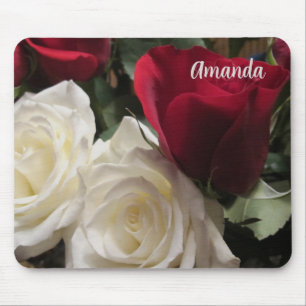Tapis de souris floral de roses blanches et rouges