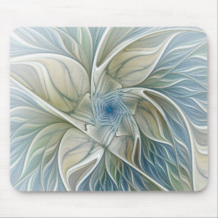 Tapis De Souris Floral Dream Motif Abstrait Blue Khaki Fractal
