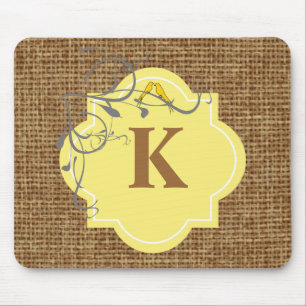 Tapis De Souris Floral et toile de jute décorés d'un monogramme