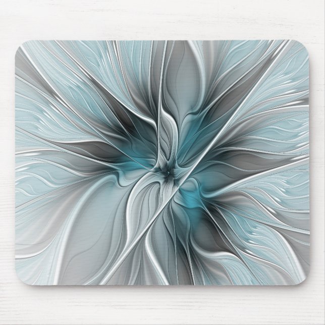 Tapis De Souris Floral Fractal Moderne Fleur Abstrait gris bleu (Devant)