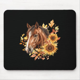 Tapis De Souris Floral Horse Portrait Tournesols Équitation