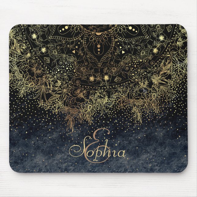 Tapis De Souris Floral Mandala or bleu (Devant)