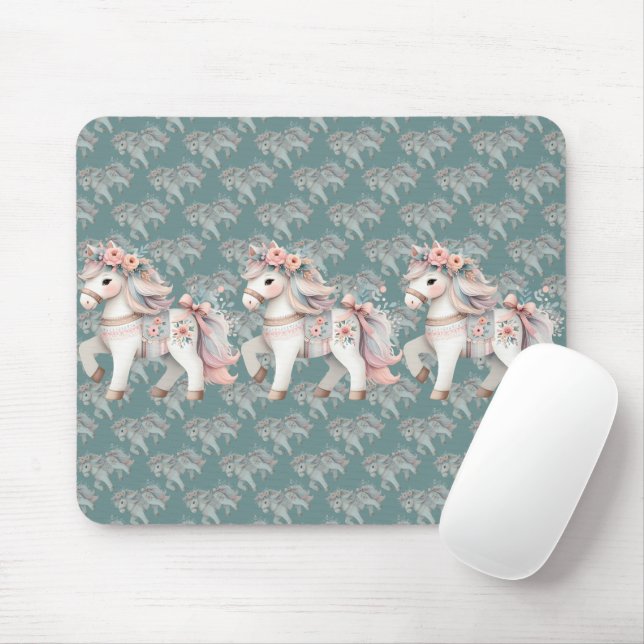 Tapis De Souris Floral Pastel Horse Imaginaire illustrateur (Avec souris)