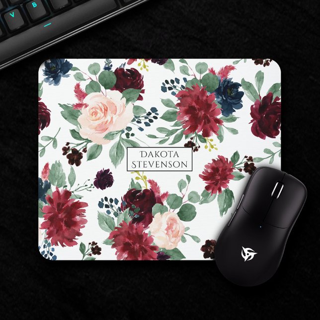 Tapis De Souris Floral rustique | Marine et Motif de la Bourgogne  (Créateur téléchargé)