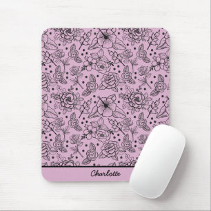Tapis De Souris Floral sans couture motif violet nom personnalisé