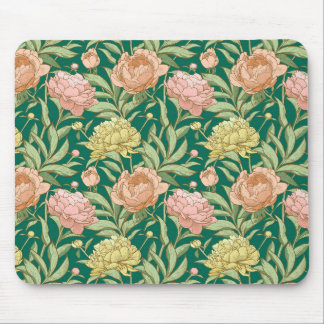 Tapis de souris floral vert, rose, pêche et jaune