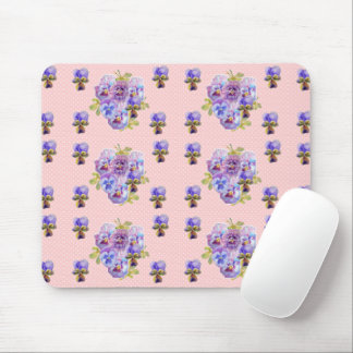Tapis de souris floral violet délavé Pansy jaune