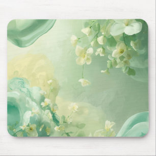 Tapis De Souris Florale rêveuse Vert Sauge Doux et Vert Menthe