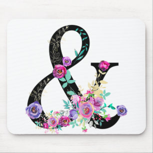 Tapis De Souris Florales noires modernes et ampersand chic campagn