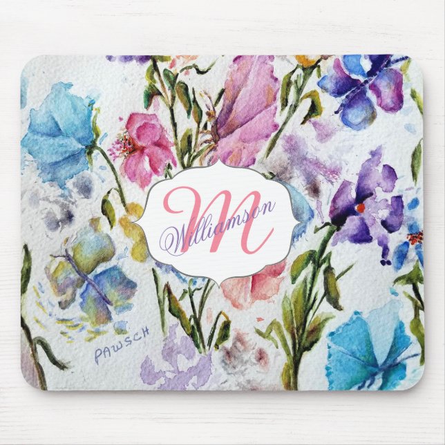 TAPIS DE SOURIS FLORAUX ET BOUTTERFLIERS BLANCS (Devant)