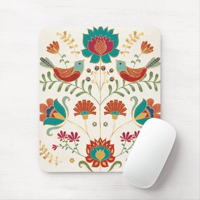 Tapis De Souris Flore Folk Avec Oiseaux (Avec souris)