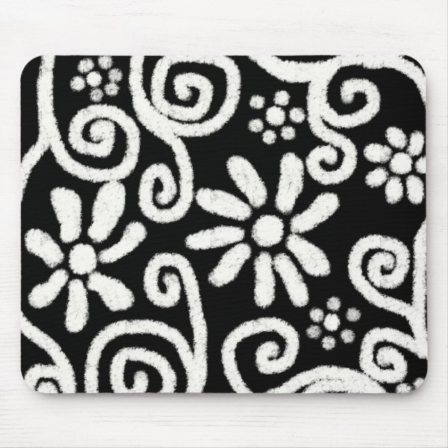 Tapis De Souris Flore noir blanc & Fleurs Fleurs Fleurs Fleurs Fle (Devant)