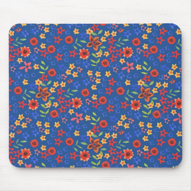 Tapis De Souris Flore rétro chic imprimé sur Mousepad bleu (Devant)