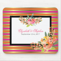 Flores d'aquarelle sur bandes rose orange et or