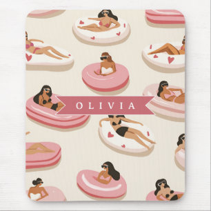 Tapis De Souris Flotteur de piscine rose mignon personnalisé esthé