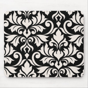 Tapis De Souris Flourissant Damask Art I Cream sur Black