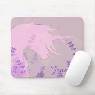 Tapis De Souris Flowing Unicorn Silhouette (purple flowers)
