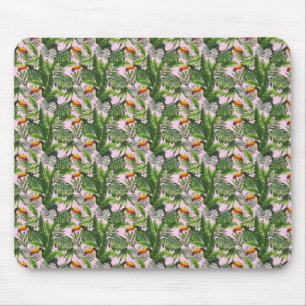 Tapis De Souris Foliage de la Jungle d'oiseaux tropicaux exotiques