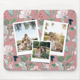 Tapis De Souris Fond floral rose personnalisé avec 3 photos