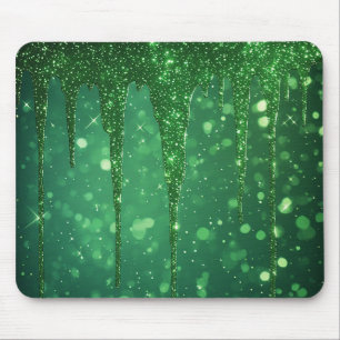 Tapis De Souris Fond goutte à paillettes vertes avec bokeh scintil