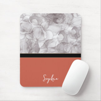 Tapis De Souris Fond terracotta élégant et marbre gris avec prénom