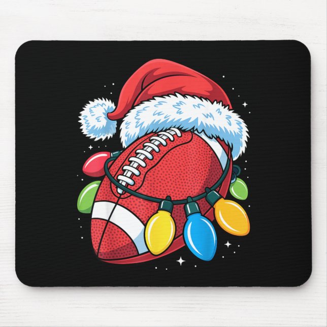 Tapis De Souris Football Santa Hat Christmas Lights Festive Touchd (Devant)