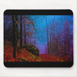 Tapis De Souris Forêt peinte automne pourpre brouillard