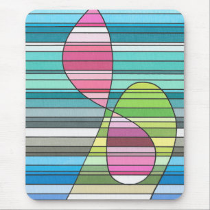 Tapis De Souris Formes courbes abstraites rayées fraîches rose et 