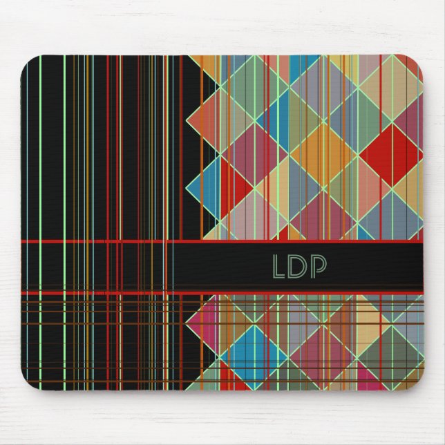 Tapis De Souris Formes de triangle rayées avec initiales sur fond  (Devant)