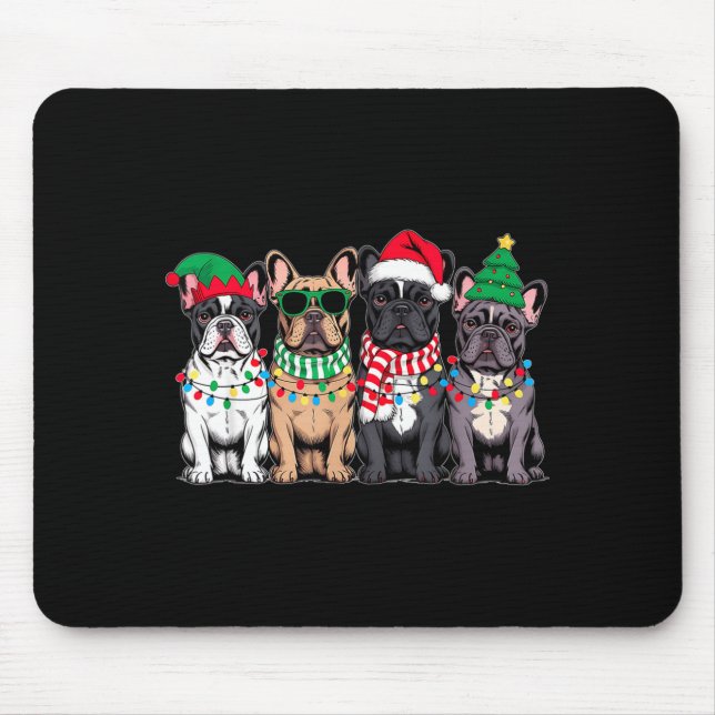 Tapis De Souris Four French Bulldog Dogs Christmas Funny Santa Rei (Devant)
