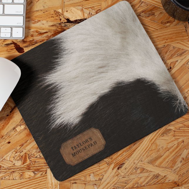 Tapis De Souris Fourrure de vache et cuir noir et blanc Faux (Créateur téléchargé)