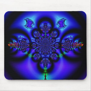 Tapis De Souris Fractal bleu brillant complexe